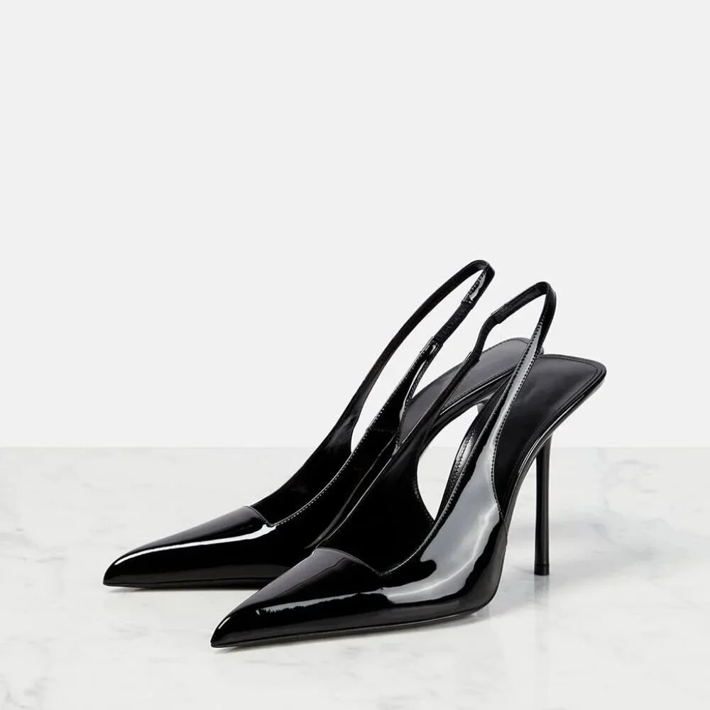 Women's Pointed Toe High Stiletto Heels Slingback Stretch Slip-on Pumps Backless - Picture 3 of 6